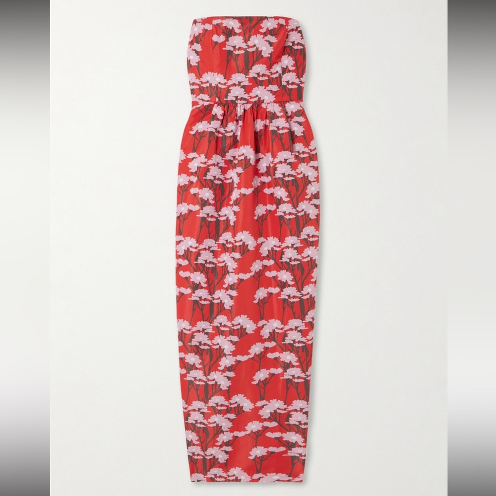 Strapless Red Floral Maxi Dress - Elegant Summer Style